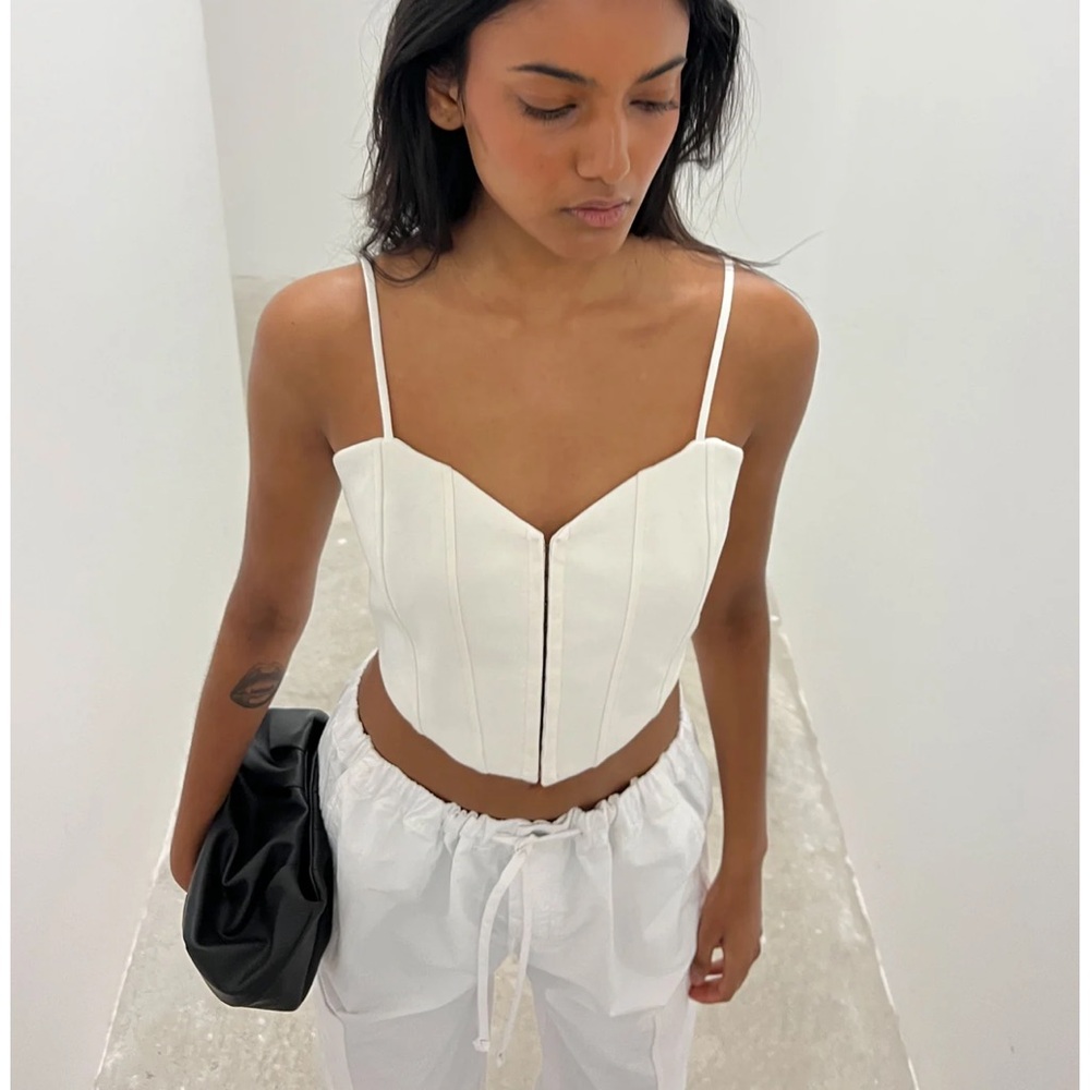 Oak + Fort PONTE KNIT CORSET TANK White sz SP